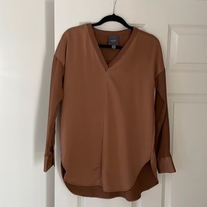 Lysse Brown Satin Tunic Shirt Size Small